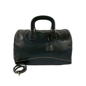 PRADA Prada logo hardware stitched leather 2-way shoulder bag Boston handbag ...